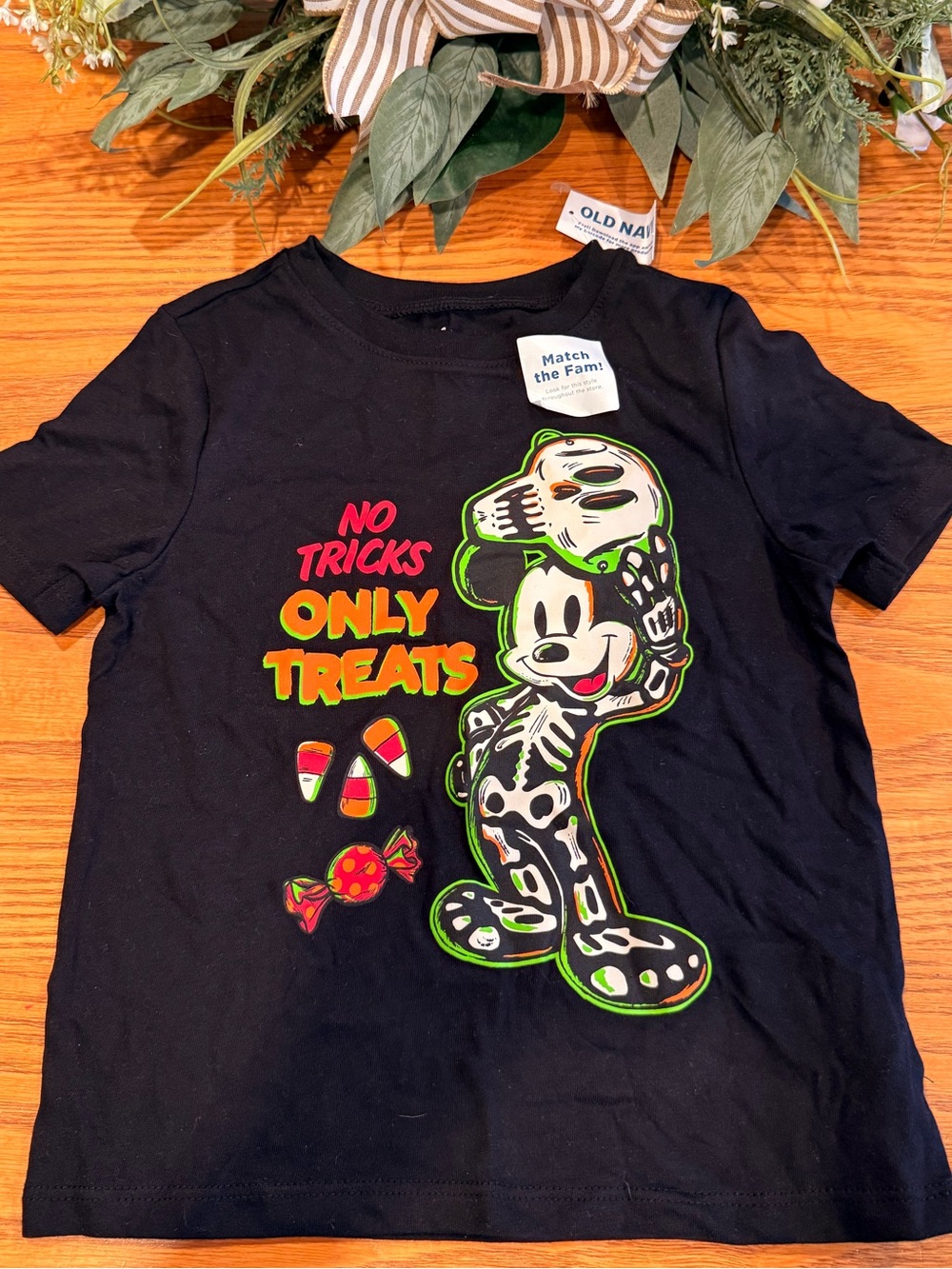 Old Navy Boys Halloween Graphic Tee | Black Mickey Skeleton Shirt